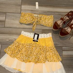 Yellow Floral Skirt set with floral top